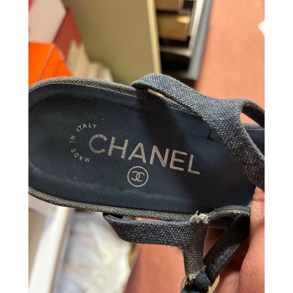 Chanel Blue Denim Wedge Sandals, Size 39.5 - Picture 6 of 6